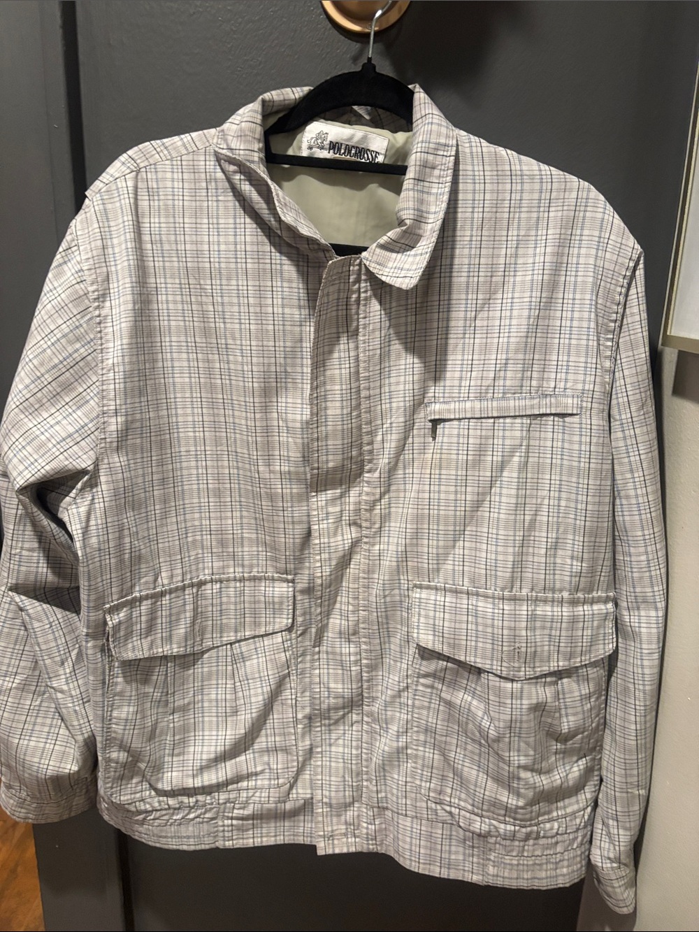Men's Lightweight Plaid Shirt Jacket in Light Gray